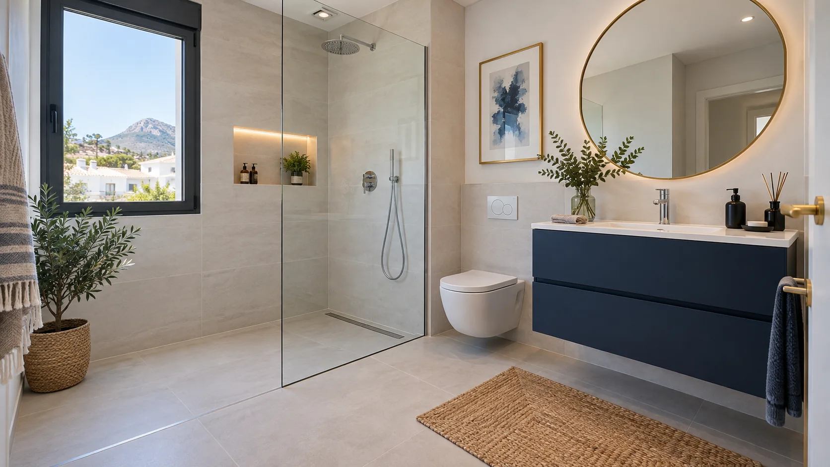 Imagen ilustrativa de un baño con la fontanería terminada