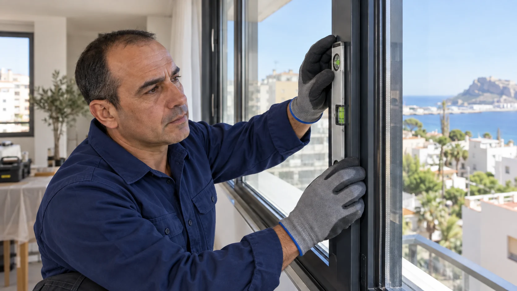 Imagen ilustrativa de un profesional instalando una ventana de aluminio